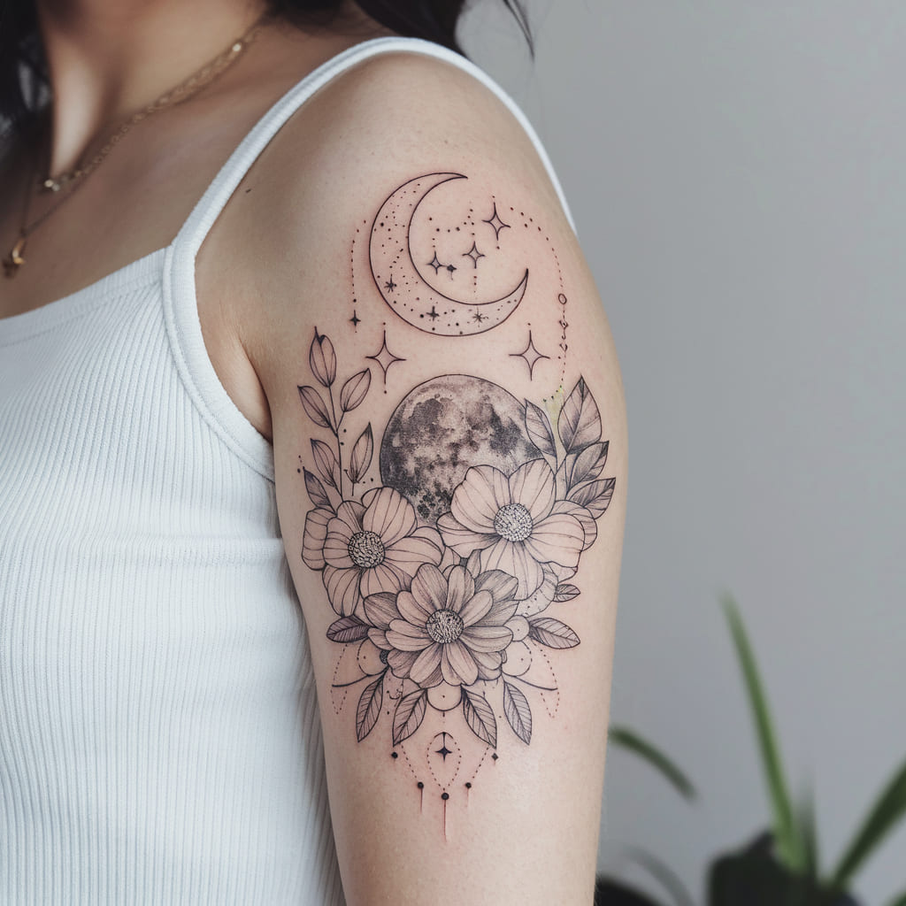 Feminine Moon and Flowers