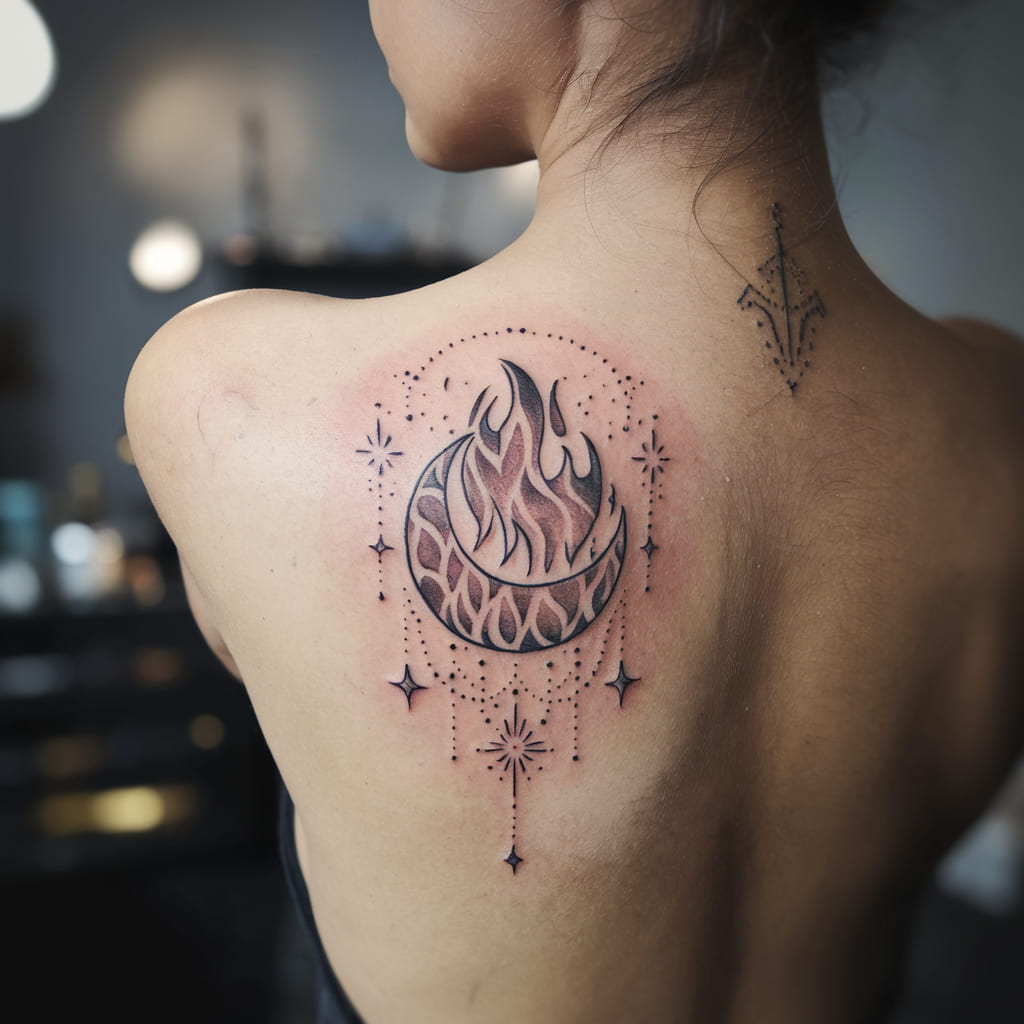 Fire Moon and Stars Tattoo