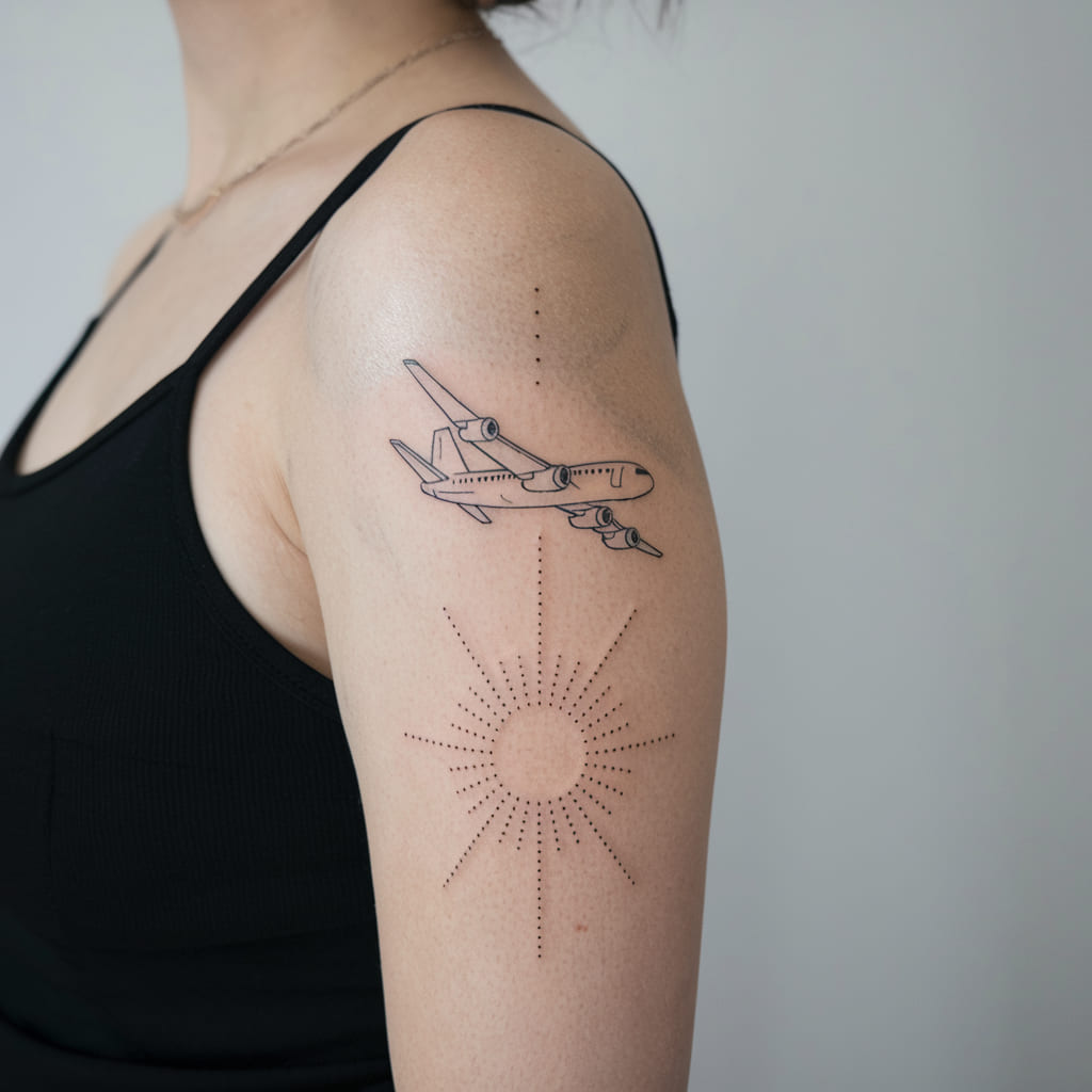 Flying Airplane and Sun