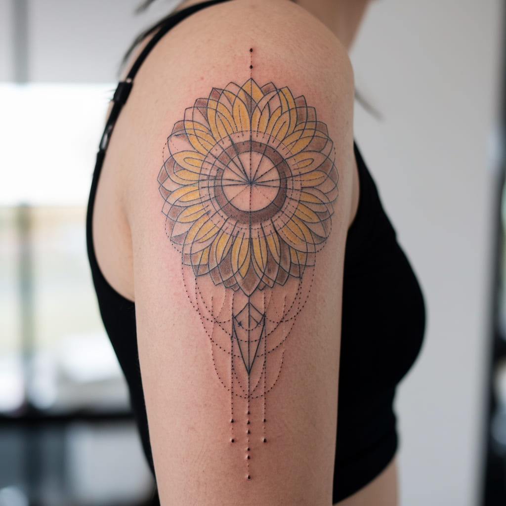 Geometric Sunflower Tattoo