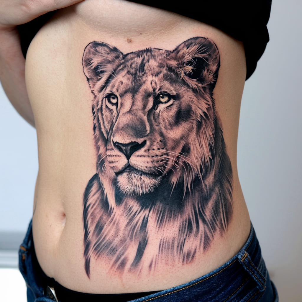 Lioness Waist Tattoo