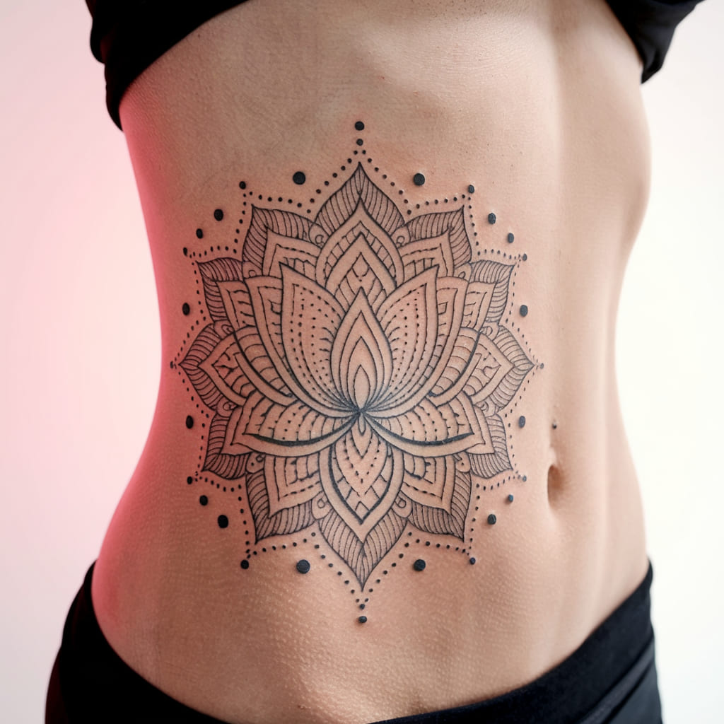 Lotus Mandala Waist Tattoo