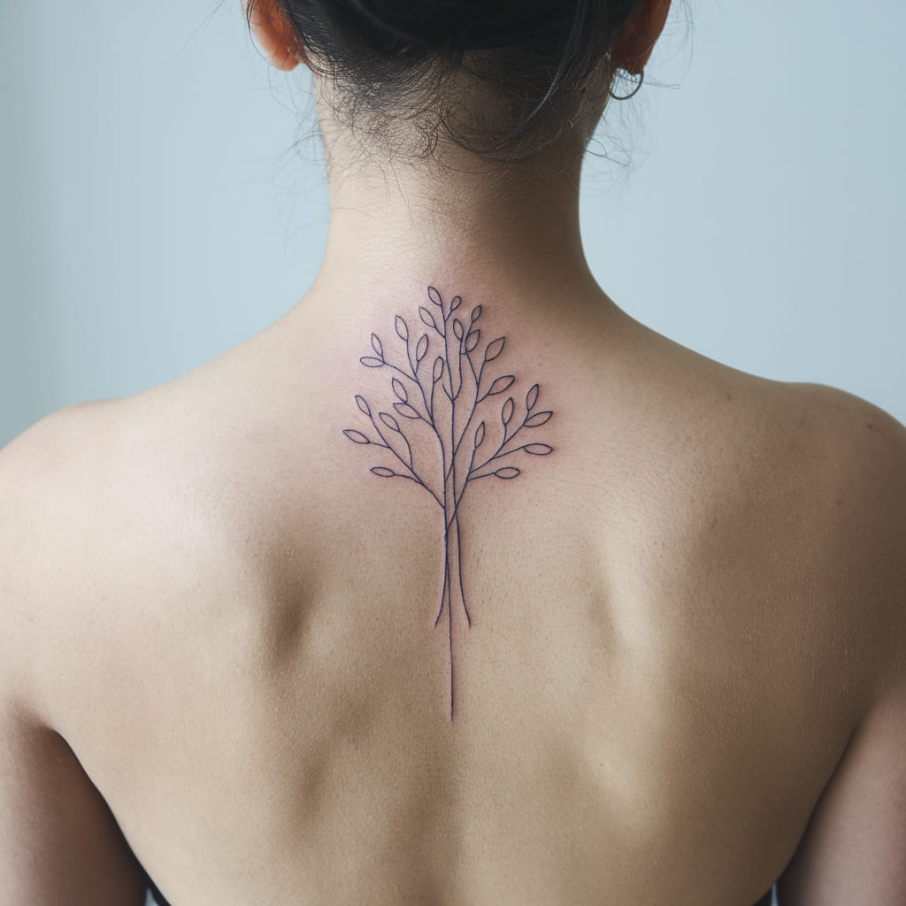 Minimalist Line Tree Tattoo