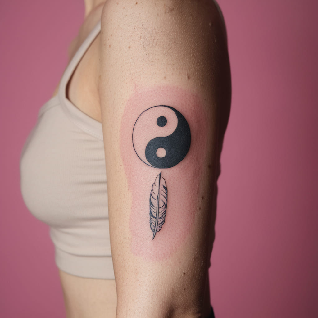 Minimalist Yin Yang Feather Tattoo