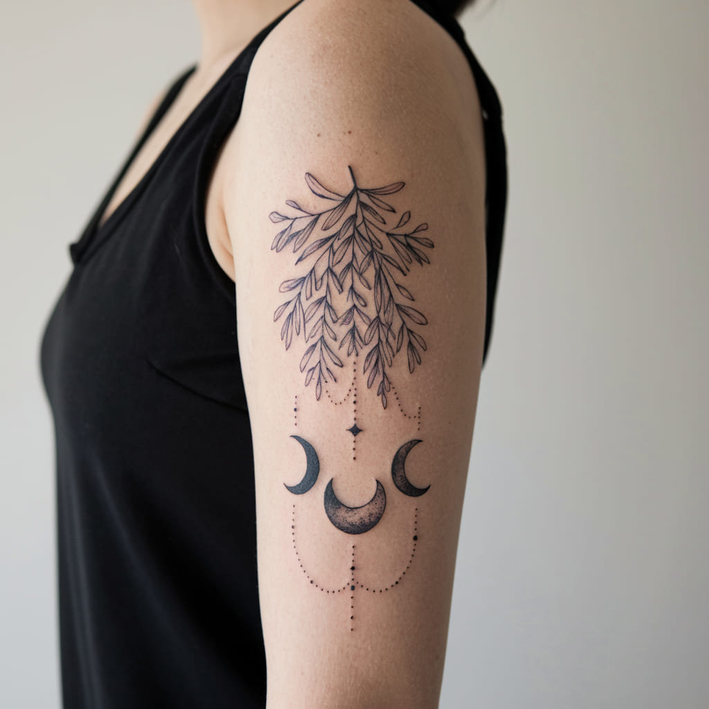 Mistletoe and Moon Phase Tattoo