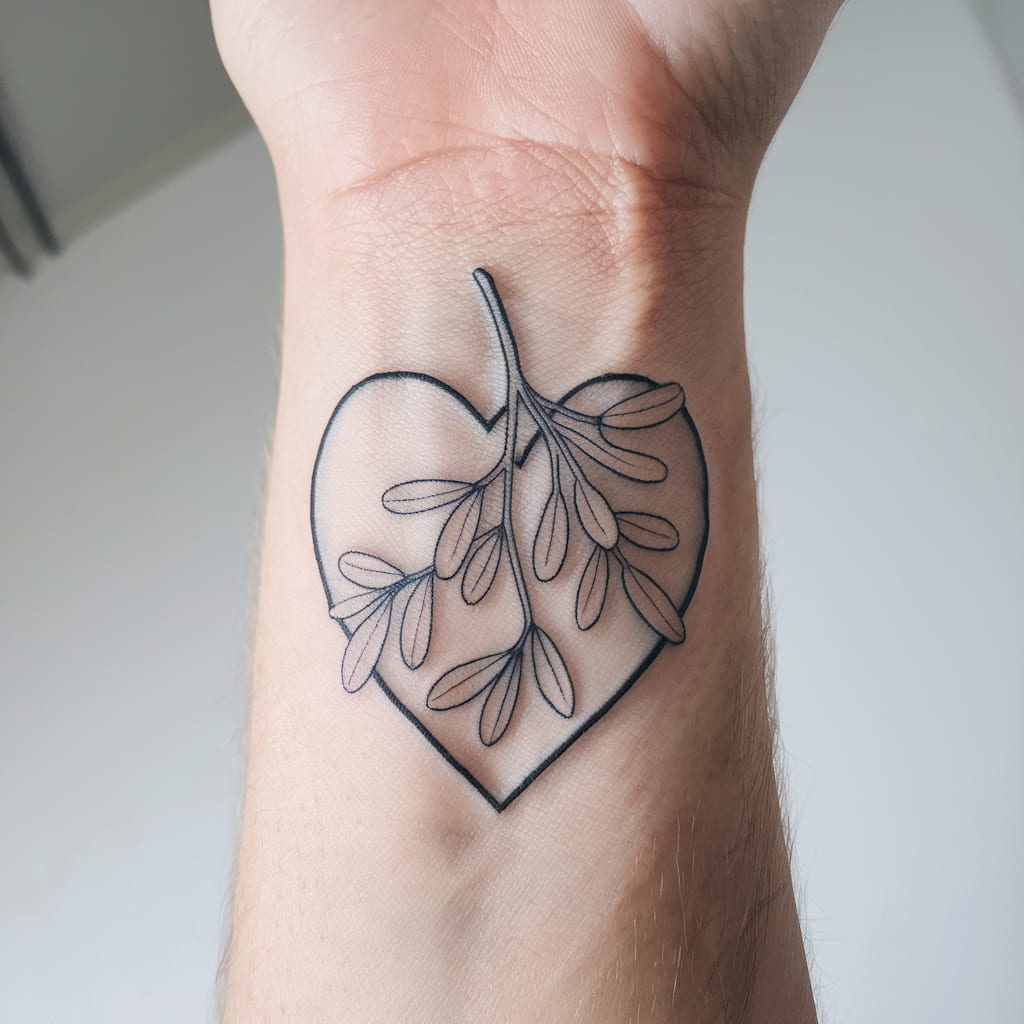 Mistletoe with a Heart Outline