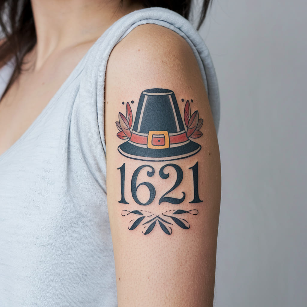 Pilgrim Hat with Thanksgiving Date Tattoo