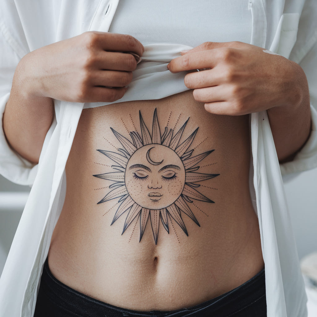 Sun and Moon Waist Tattoo