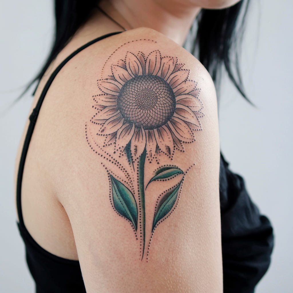 Sunflower with Dotwork