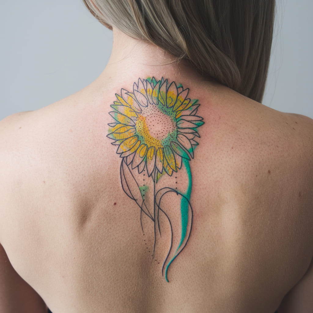 Sunflower with Inked Outline