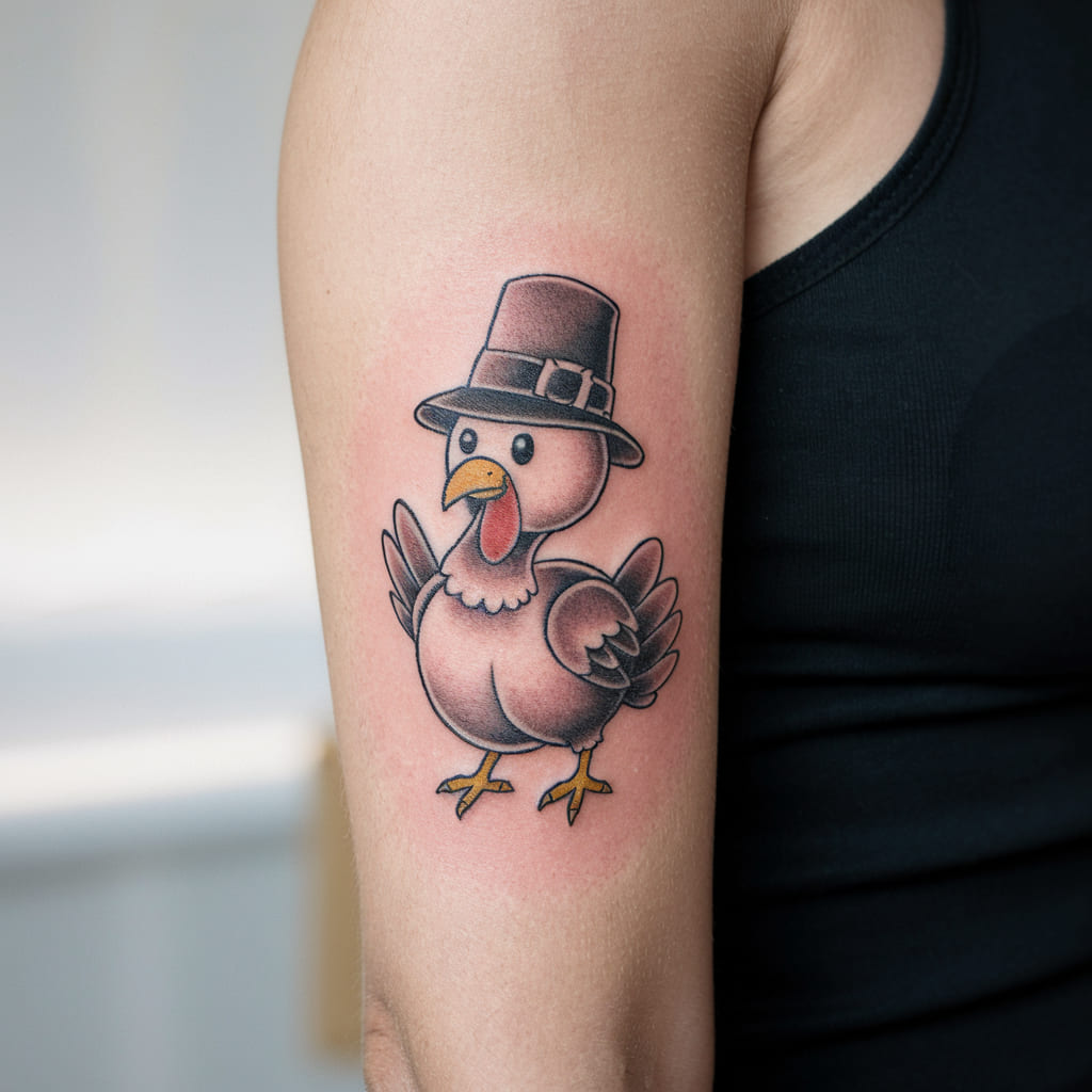 Tiny Turkey with a Hat Tattoo