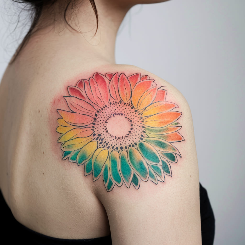 Watercolor Abstract Sunflower Tattoo