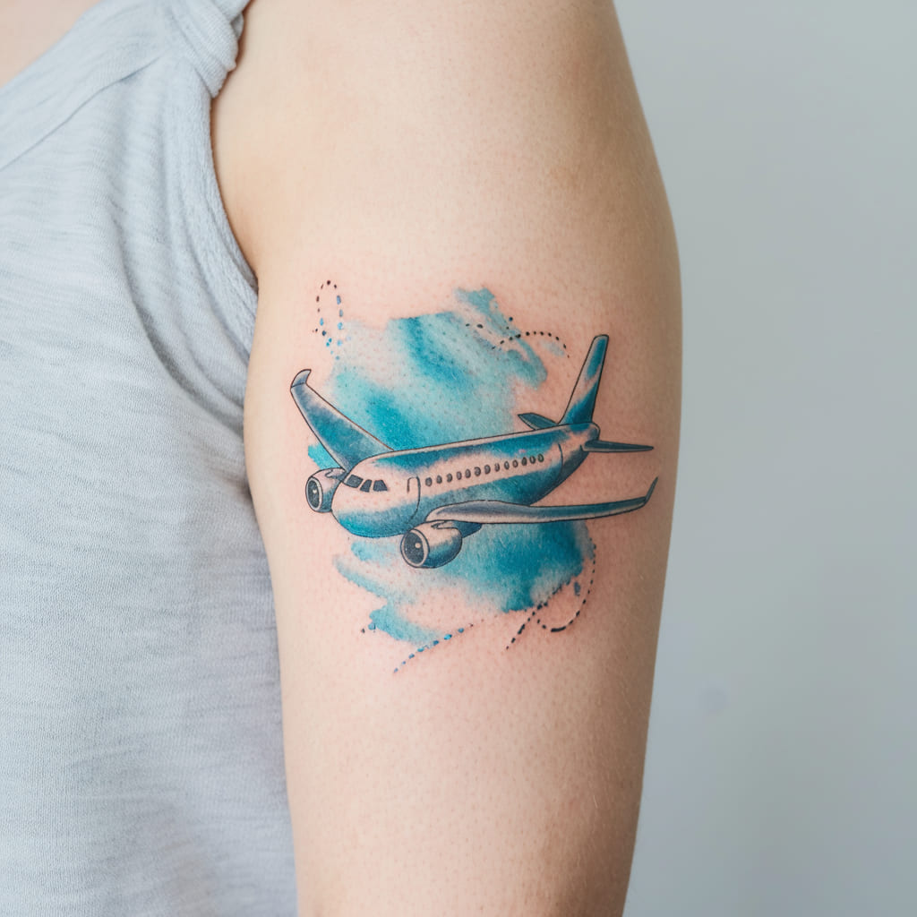 Watercolor Airplane Tattoo