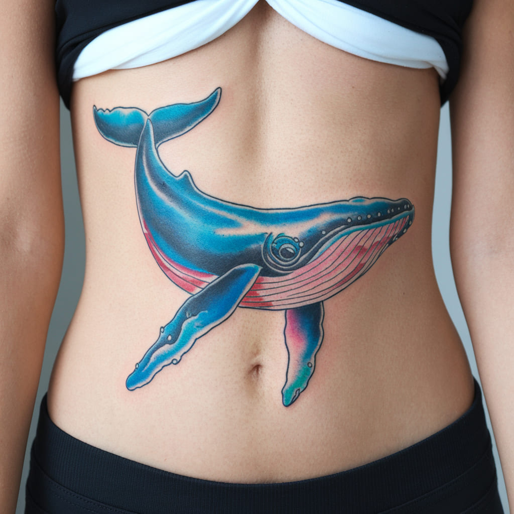 Watercolor Whale Waist Tattoo