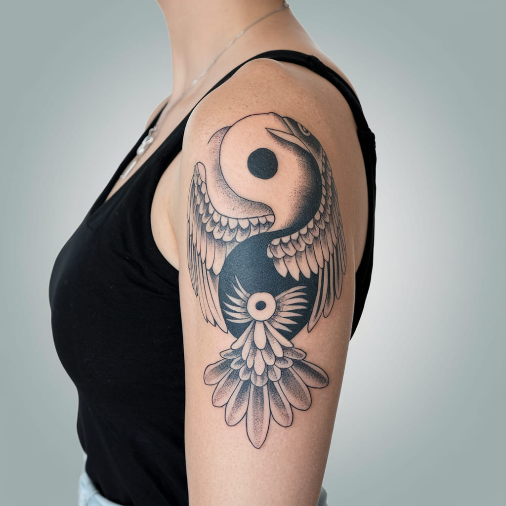 Yin Yang Bird Tattoo