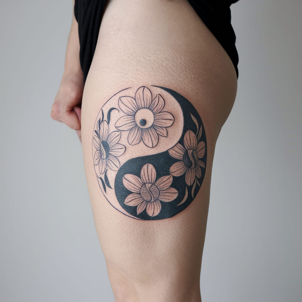 Yin Yang Flower Tattoo