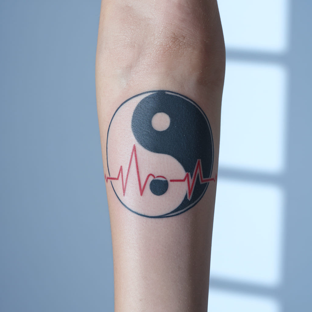 Yin Yang Heartbeat Tattoo