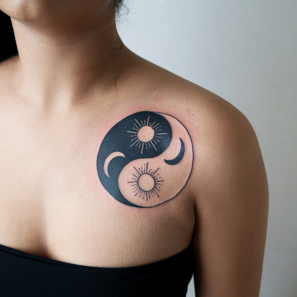 Yin Yang Moon and Sun Tattoo