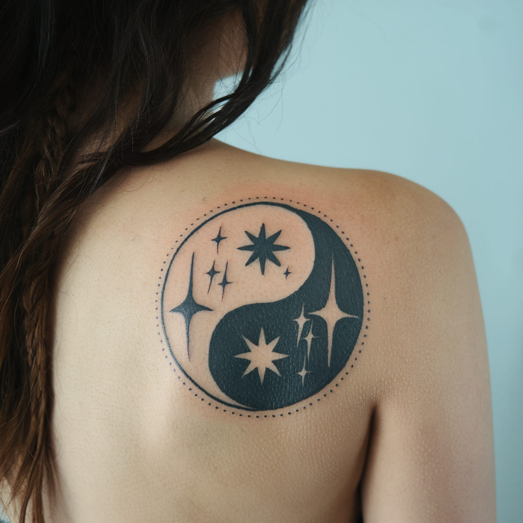 Yin Yang with Stars Tattoo